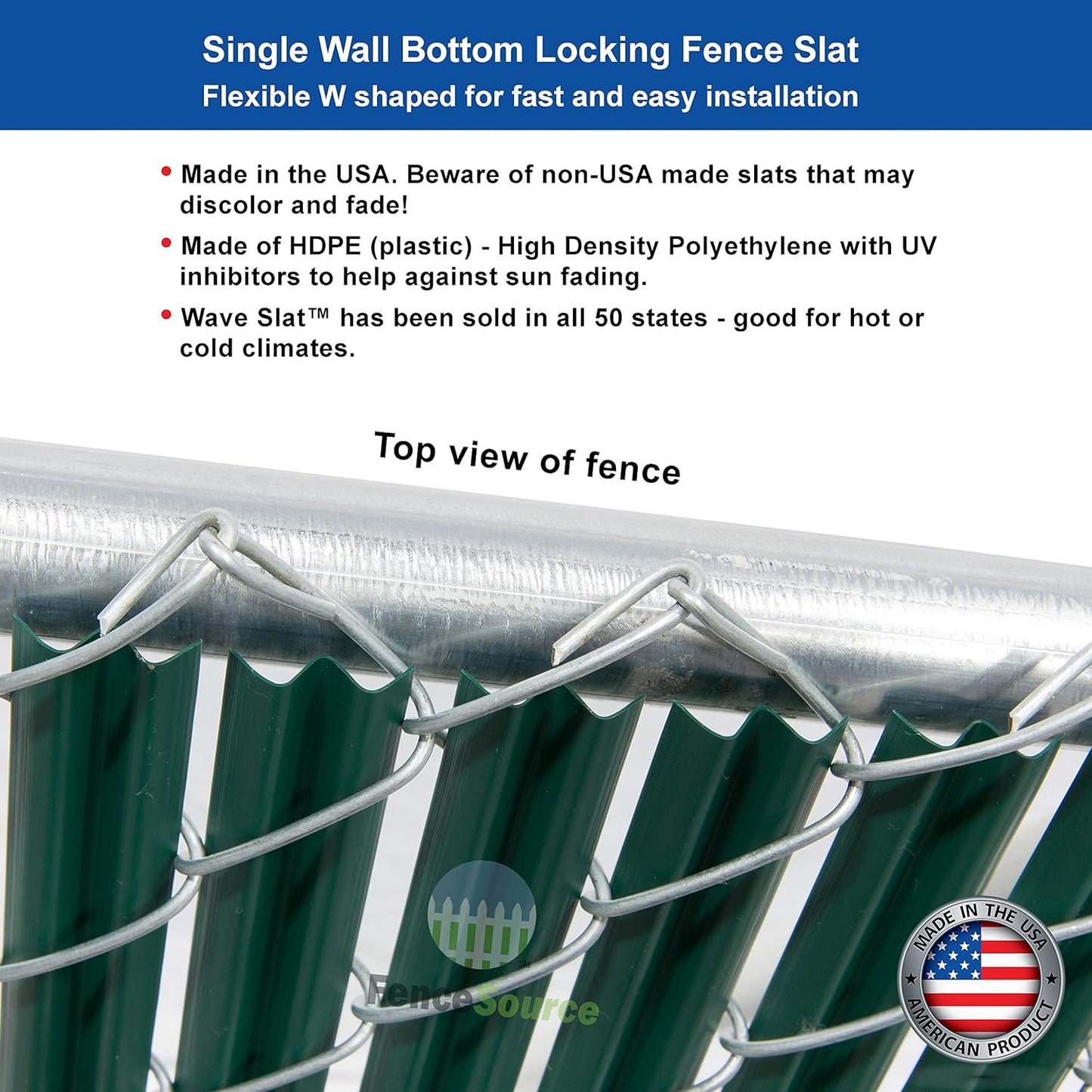 Wave Slat (9 Colors) Single Wall Bottom Locking Privacy Slat for 4', 5', 6', 7' and 8' Chain Link Fence (6 ft, Green)