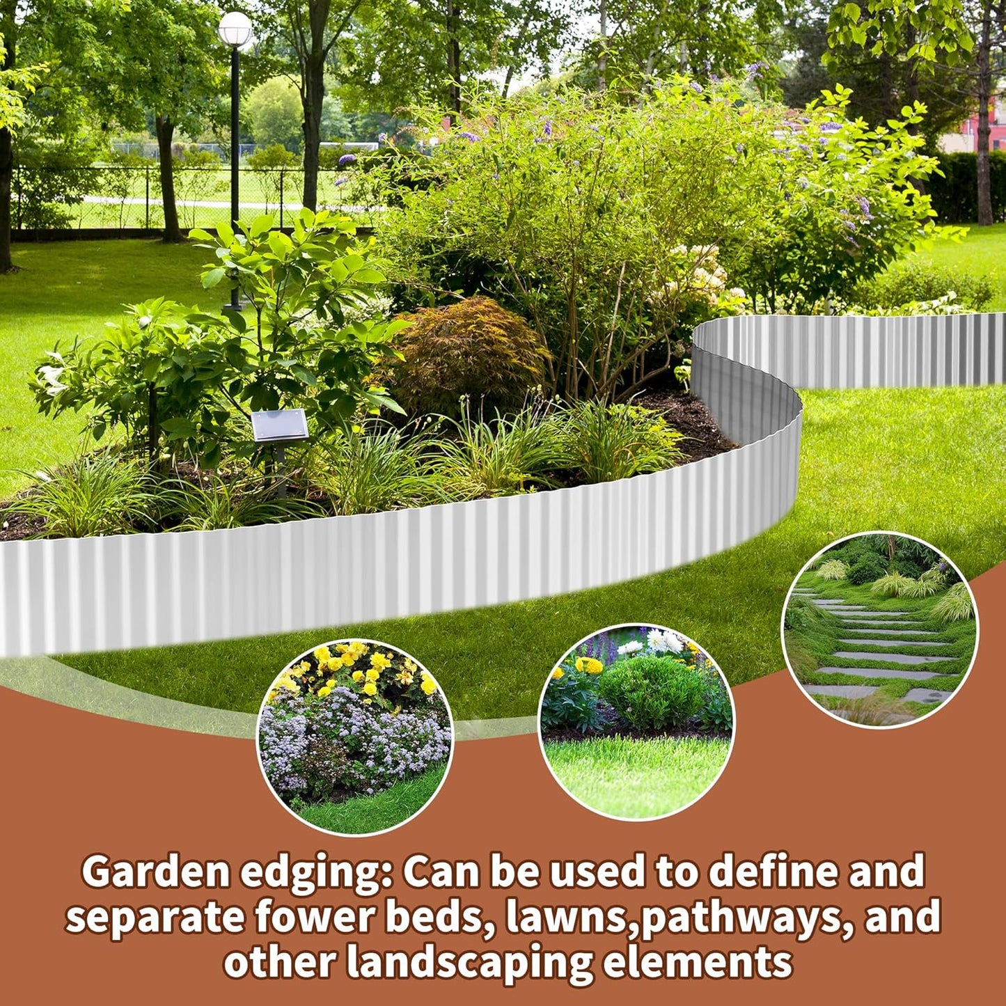 Corrugated Metal Garden Edging, 6"×40Ft Durable Metal Landscape Edging, Modern Corrugated Design for DIY Flower Beds and Landscaping Borders(Silver)
