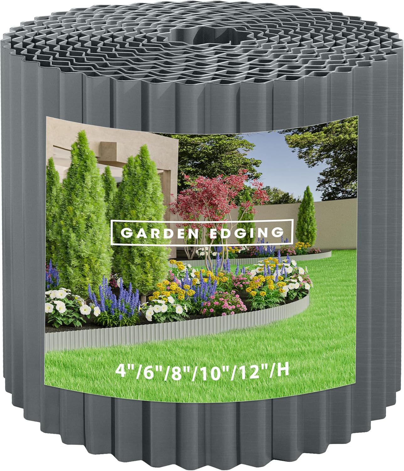 Metal Garden Edging Border, Corrugated Steel Landscaping, DIY for Lawn (Black, 8 Inch x 10FT)
