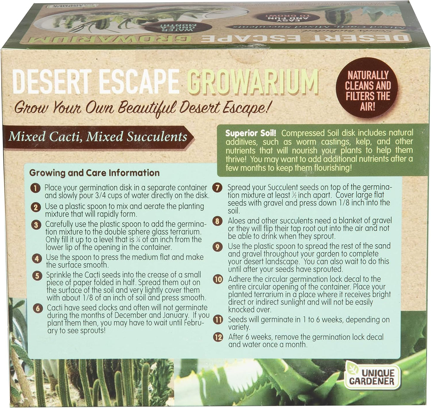 Grow Your Own Desert Escape in A Quality Glass Terrarium Starter Kit with Complete Supplies - Easy to Maintain Indoor Cacti and Succulents - Over A Dozen Desert Plants That Will Last for Years!