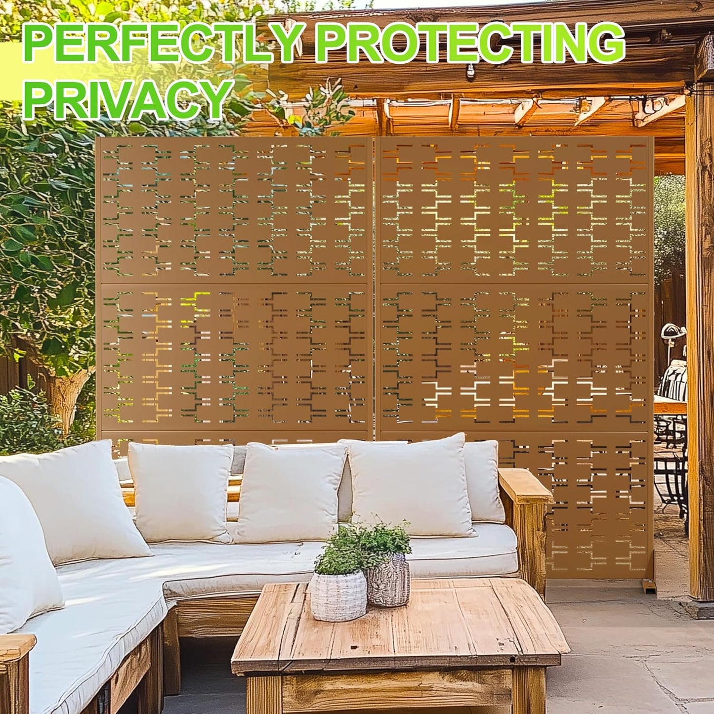 Outdoor Privacy Screen,72" H×47" W Metal Privacy Screen, Freestanding Privacy Fence Panels for Patio