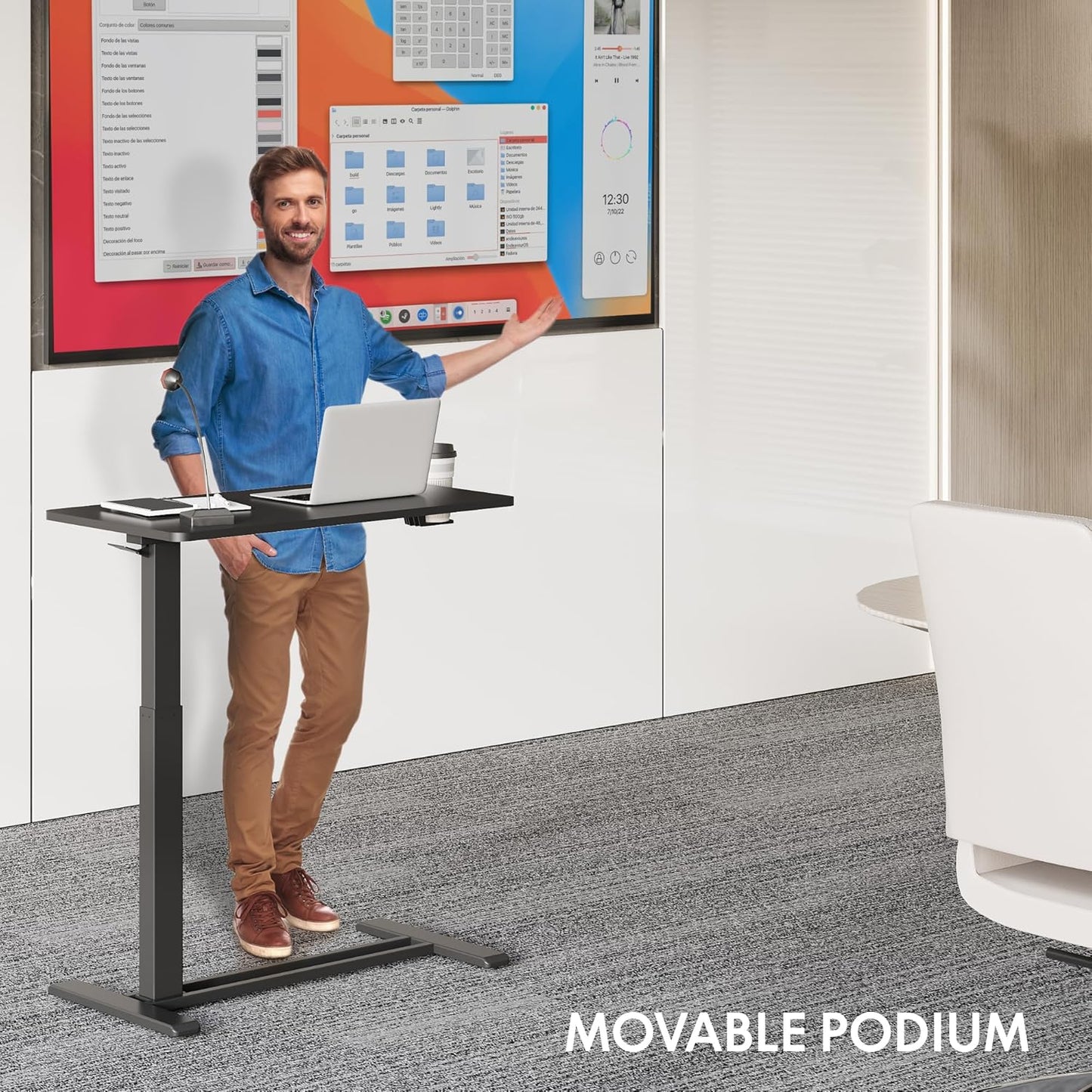 FLEXISPOT Height Adjustable C Table with Wheels, Mobile Snack Side End Table Sofa Couch Bedside Table Laptop Rolling Cart TV Tray Night Stand Small Space Side Table,(27.6" W x 15.7" D,Black)