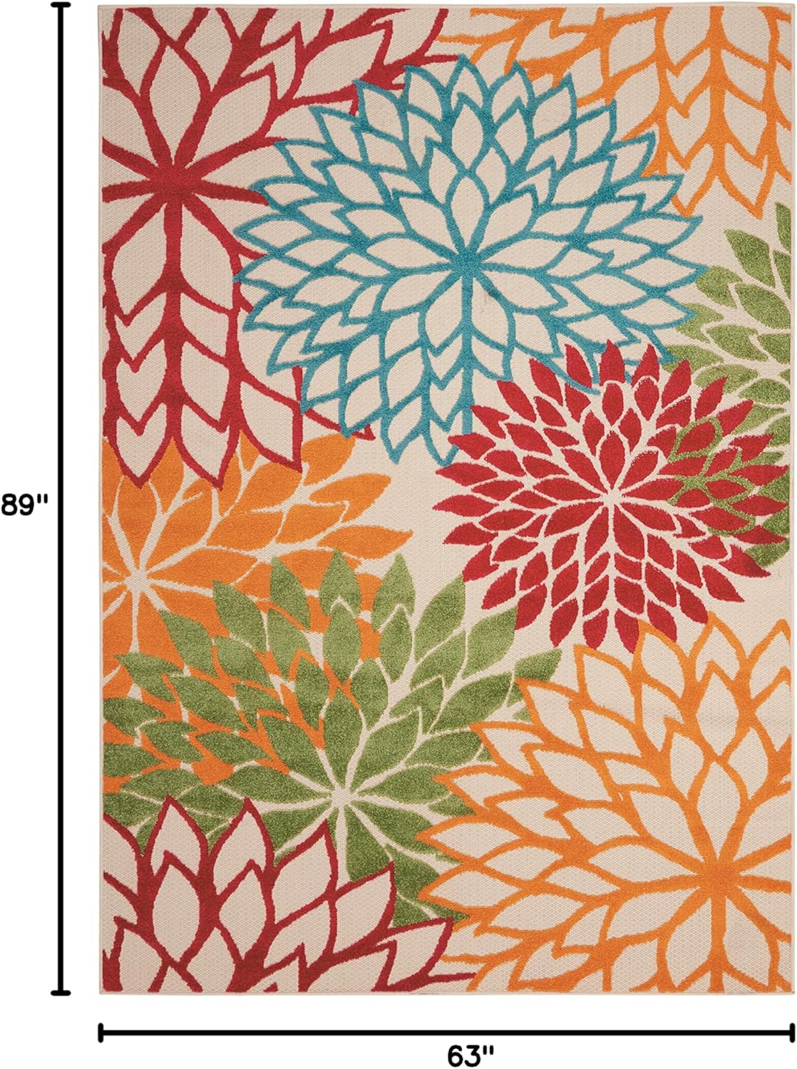 Nourison Aloha Indoor/Outdoor Green 5'3" x 7'5" Area Rug, Tropical, Botanical, Easy Clean, Non Shedding, Bed Room, Living Room, Dining Room, Deck, Backyard, Patio (5x7)