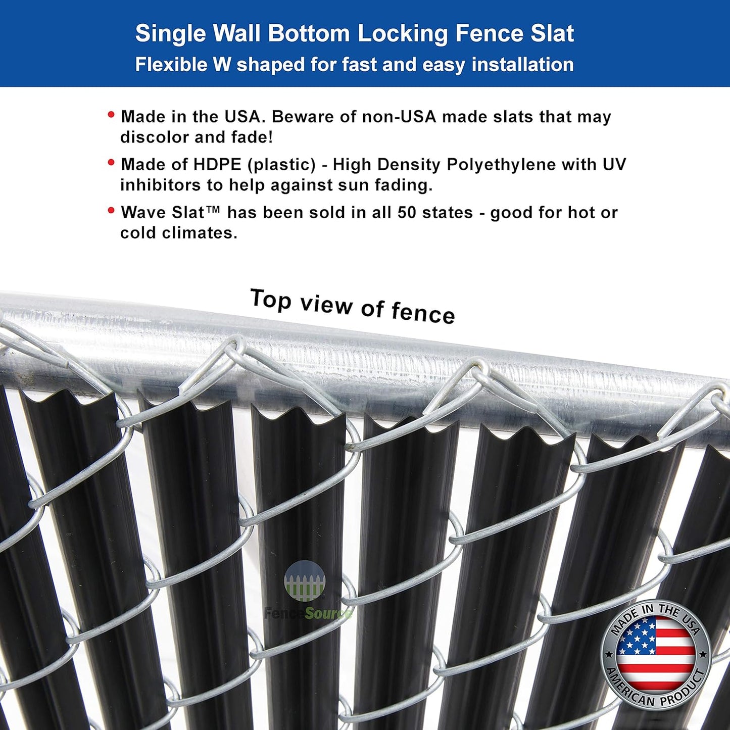 Wave Slat (9 Colors) Single Wall Bottom Locking Privacy Slat for 4', 5', 6', 7' and 8' Chain Link Fence (8 ft, Black)