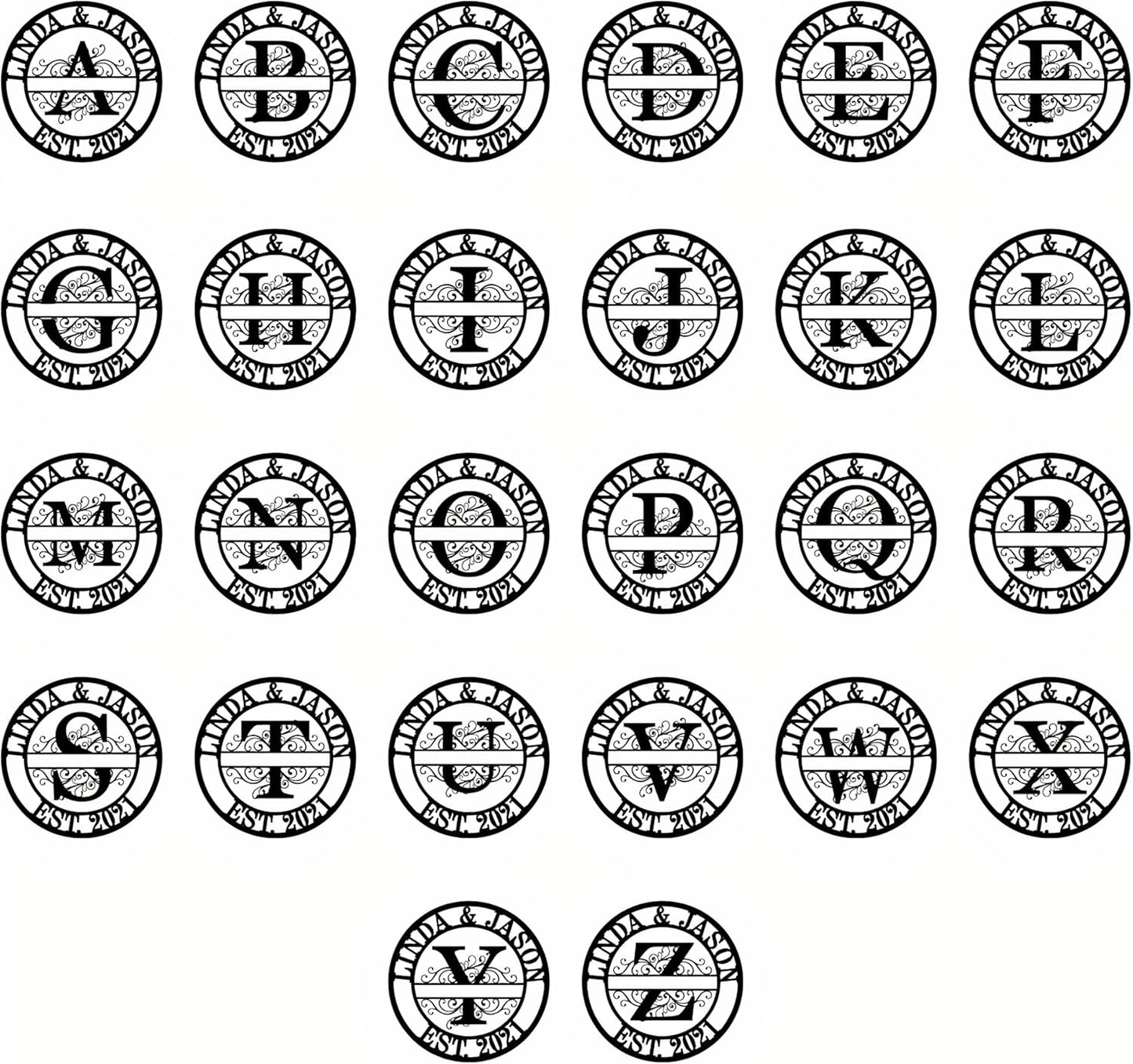 Personalized Metal Name Signs, Split Letter Monogram Wall Decor, Custom Last Name Sign, Family Name Sign for Outdoor, Personalized Wedding Gift, Garden Decor, Metal Wall Art, Housewarming Gift (MonogramDesign_8)