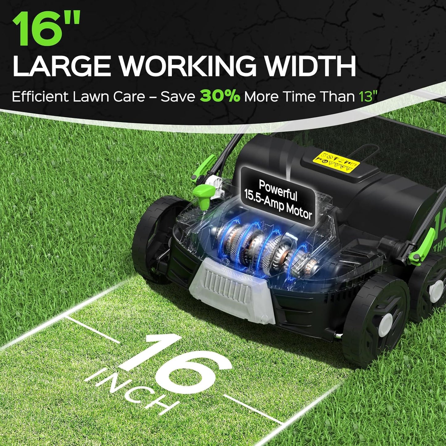 16-Inch 15.5 Amp 2-in-1 Electric Dethatcher and Scarifier with 14.5-Gallon Removable Thatch Collection Bag, Lawn Dethatcher with 5-Position Depth Adjustment, Quick-Fold, Keeps Lawn Healthy