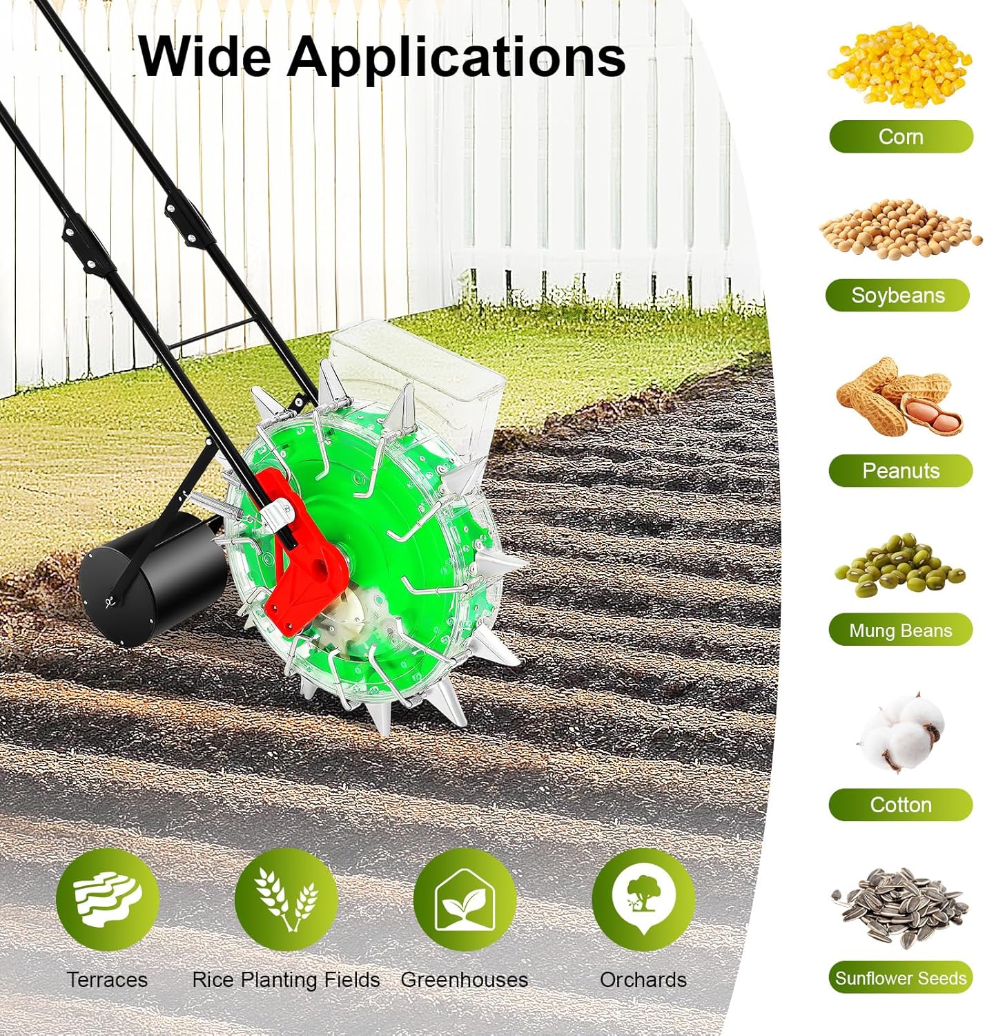 Manual Seeder,Garden Hand-Push Seeding Machine Walk-Behind Row Crop Planter Roller Seeding Hand Push Seeder for Soy Peanut Corn Cotton Soybean (12 Nozzles)