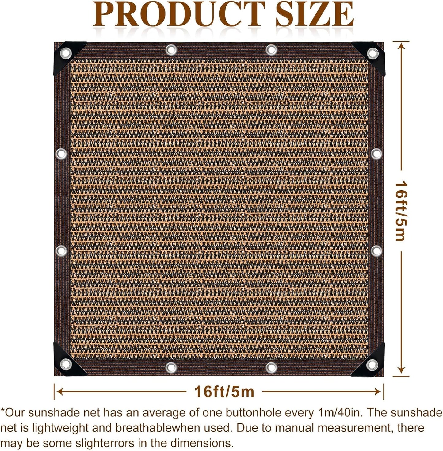 Shade Cloth,80% Sunblock Net with Metal Grommets and Reinforced Edges,Garden Sun Shade Netting,Used in Courtyards,Balconies,Carports,Greenhouse, Plants Growing,Chicken Coop Patios etc.16x16FT