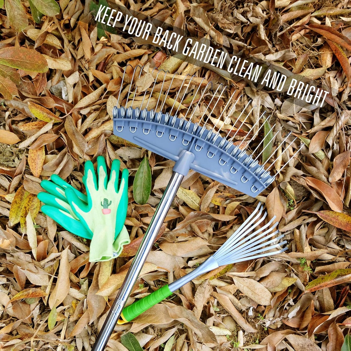 Thatch Rake Adjustable, Dethatcher Rakes 17"-63", Wide with 24 Metal Tines, Lightweight Garden Thatching Rakes Used for Mulch ,Leaves, Debris, Pine Needles, Shrub, Gravel