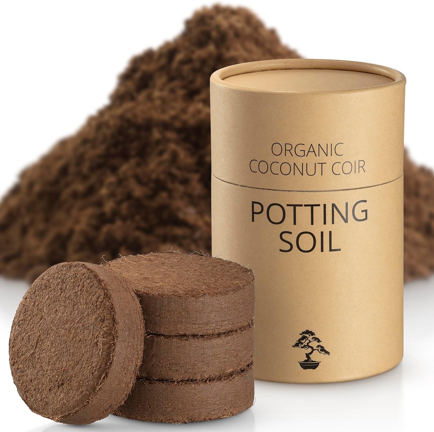 Coconut Coir Potting Soil for Indoor Plants - Expands to 2.5 Quart (5.5 lb) | Bonsai Soil Discs Perfect for General Houseplants, Herbs, and Bonsai Trees - Expands with Water