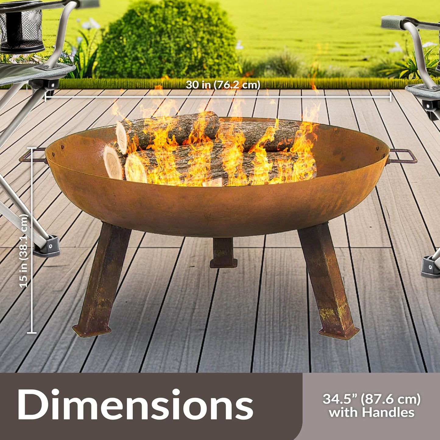 Sunnydaze 30-Inch Cast Iron Heavy-Duty Fire Pit for Outside - Wood-Burning Outdoor Fire Pit Bowl with Handles - Oxidized Finish