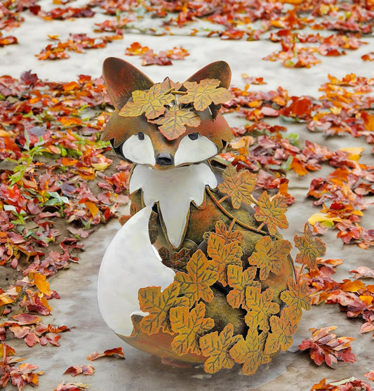 coolboy Garden Metal Fox Outdoor Statues,Interesting Maple Leaf Fox Sculpture for Patio Lawn Home Decor,Garden Art Decoration Ornament for Indoor,Terrace, Lawn,Yard,Animal Decorative