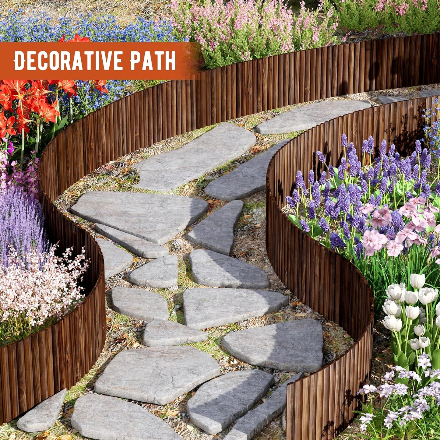 Garden Edging Border Wood Fence for Yard Patio Path Decorative Landscape Edging Flower Bed, 15.7" - 1pcs