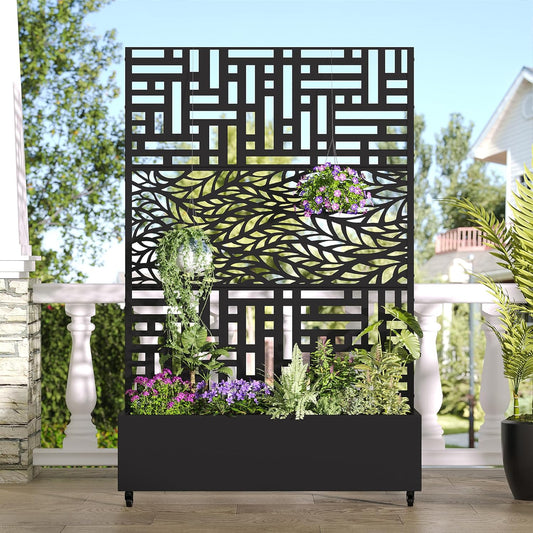 Casaphoria Metal Raised Garden Bed with Trellis and Wheels, 72"x47" Planter Box for Climbing Plants, Vines & Vegetables, Features Drainage Holes, Helen &Spring