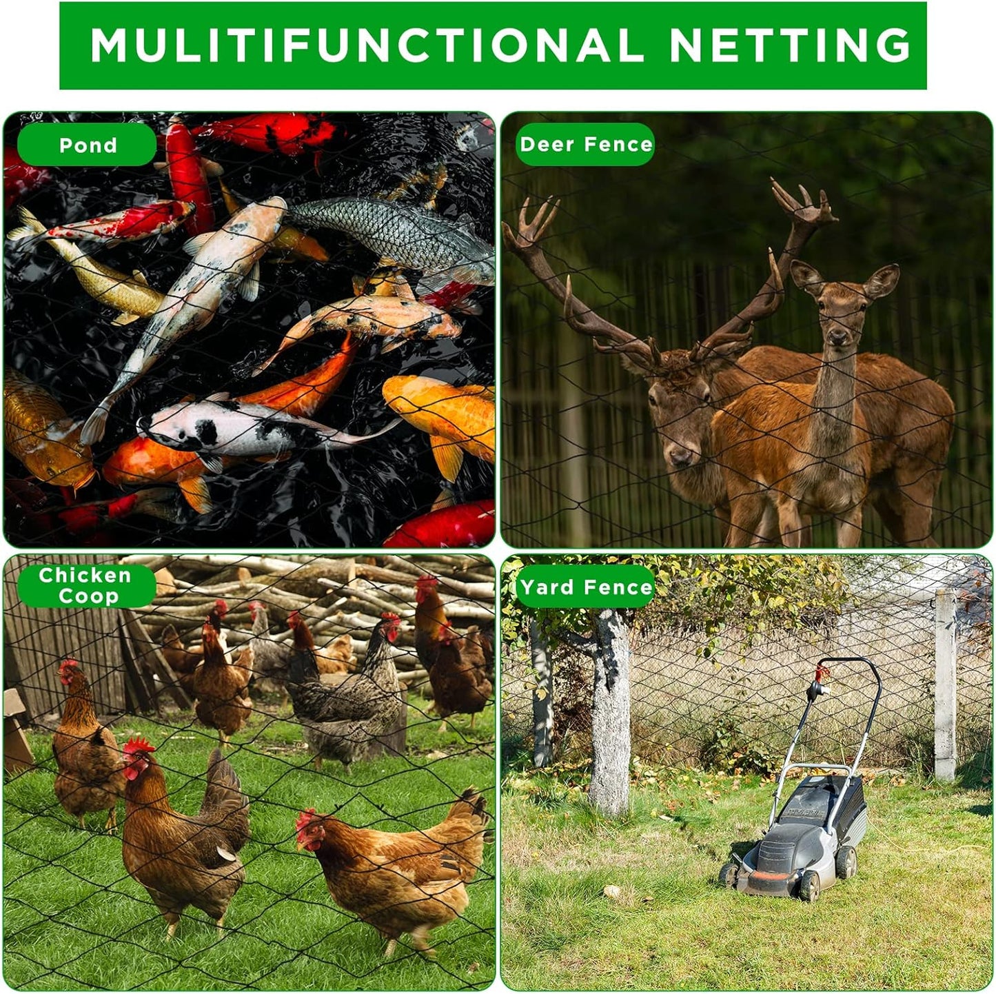 Windyun 1 Pc Bird Netting 50' x 100' Bird Net Chicken Coop 2.4" Mesh Heavy Duty Deer Fence Aviary Net Reusable Fruit Tree Poultry Barrier for Garden Protection Vineyard Against Hawk Squirrel, Black