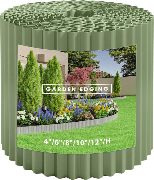 Metal Garden Edging Border, Corrugated Steel Landscaping, DIY for Lawn (Green, 10 Inch x 20FT)