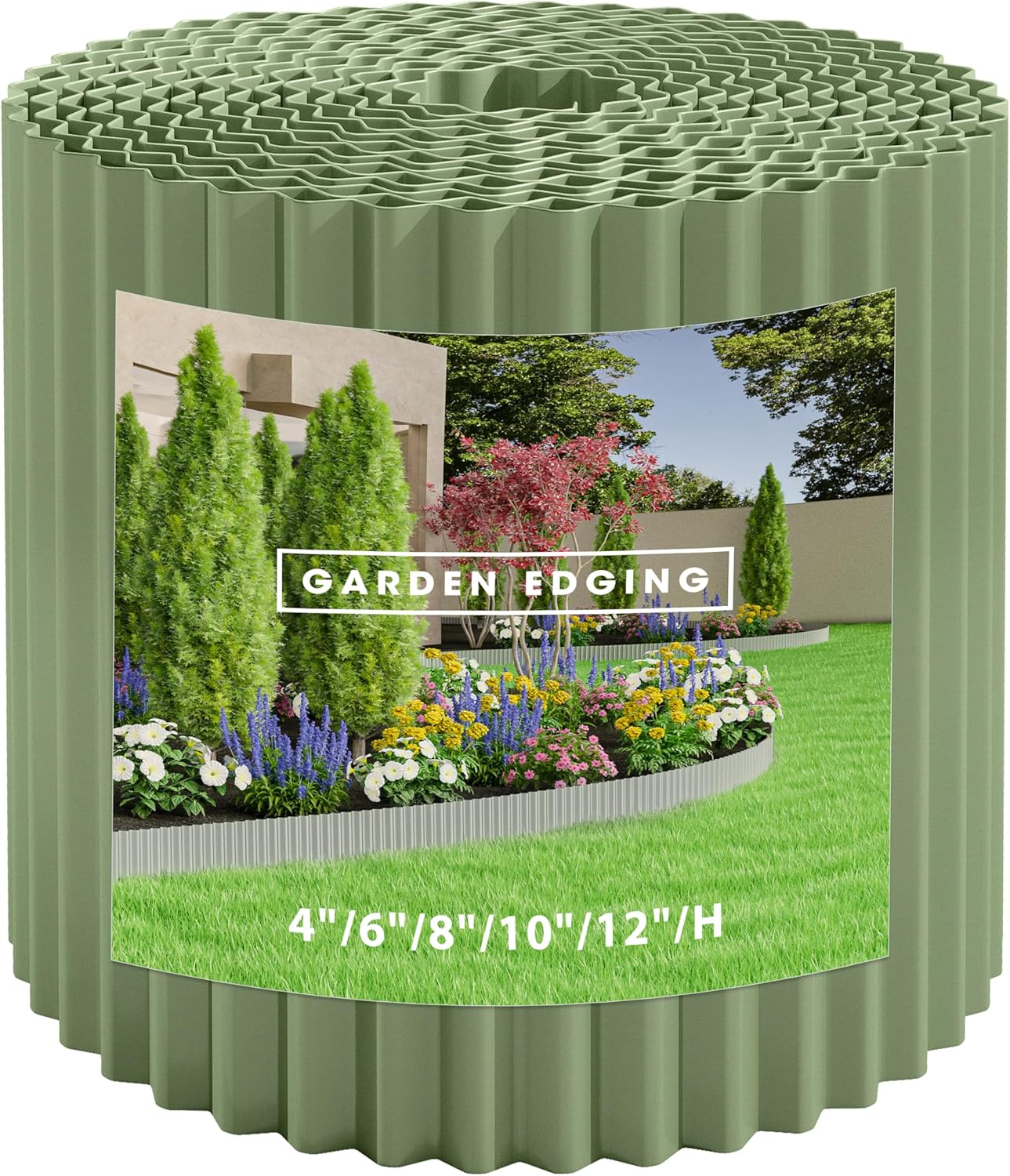 Metal Garden Edging Border, Corrugated Steel Landscaping, DIY for Lawn (Green, 6 Inch x 20FT)