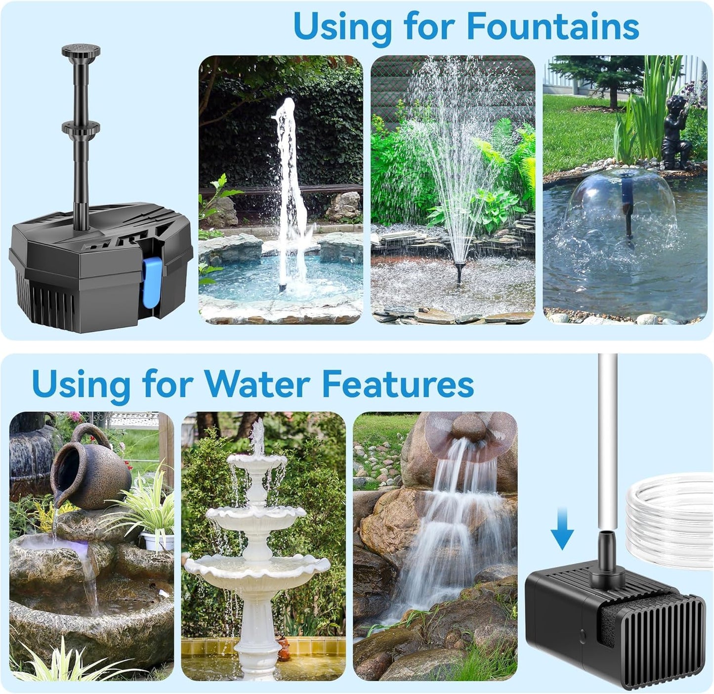 POPOSOAP Solar Fountain Pump with Pond Filter Kit Built-in 3000mAh Battery Backup, 8W Solar Water Fountain Pump, Pond Filters for Outdoor Ponds Bird Baths DIY Water Feature