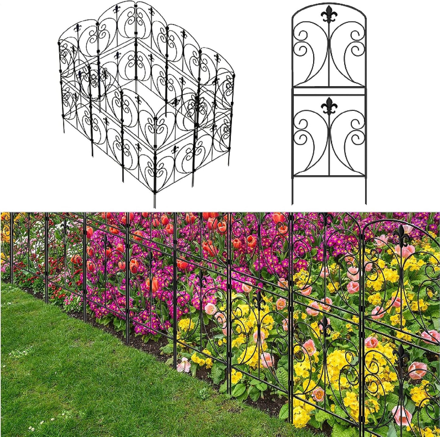 Skcoipsra Decorative Garden Fence 10 Pack, 37.5in(H) x 10.8ft(L) Animal Barrier Fence, Rustproof Metal Fencing for Yard, Dog Rabbits Wire Section Garden Edging Border for Yard Patio Garden, Arched