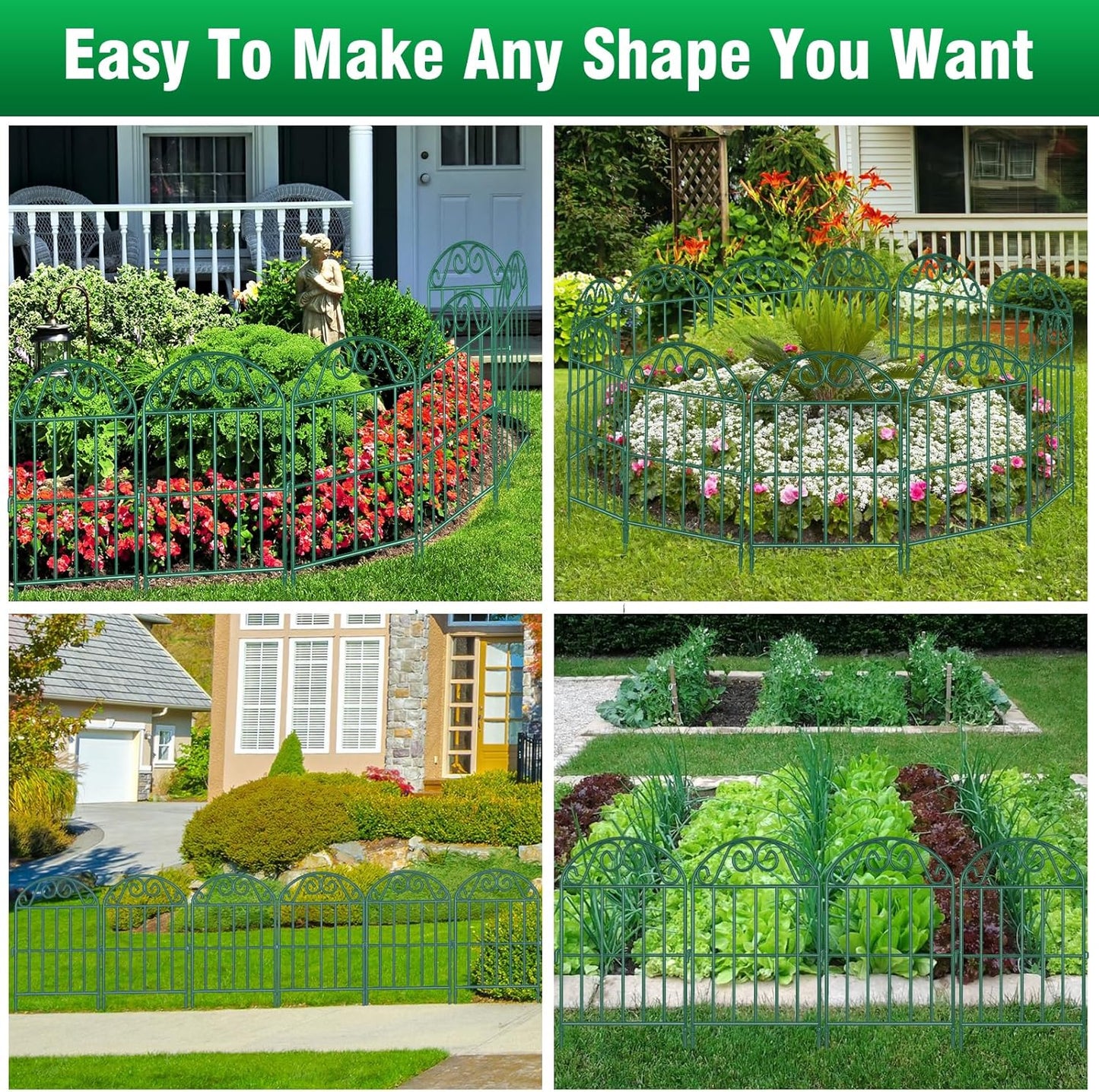 ADAVIN 20 Panels Collapsible Garden Fence Animal Barrier,22 Ft(L) x 24 in(H) Rustproof Metal Wire Panel Border for Dogs Rabbits, Arched Flower Edging for Landscape Patio Yard Outdoor Decor, Green