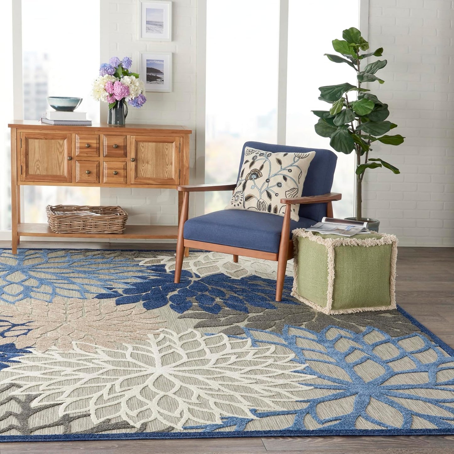 Nourison Home Aloha 9'6" x 13' Fabric Indoor/Outdoor Rug in Blue/Multi-Color