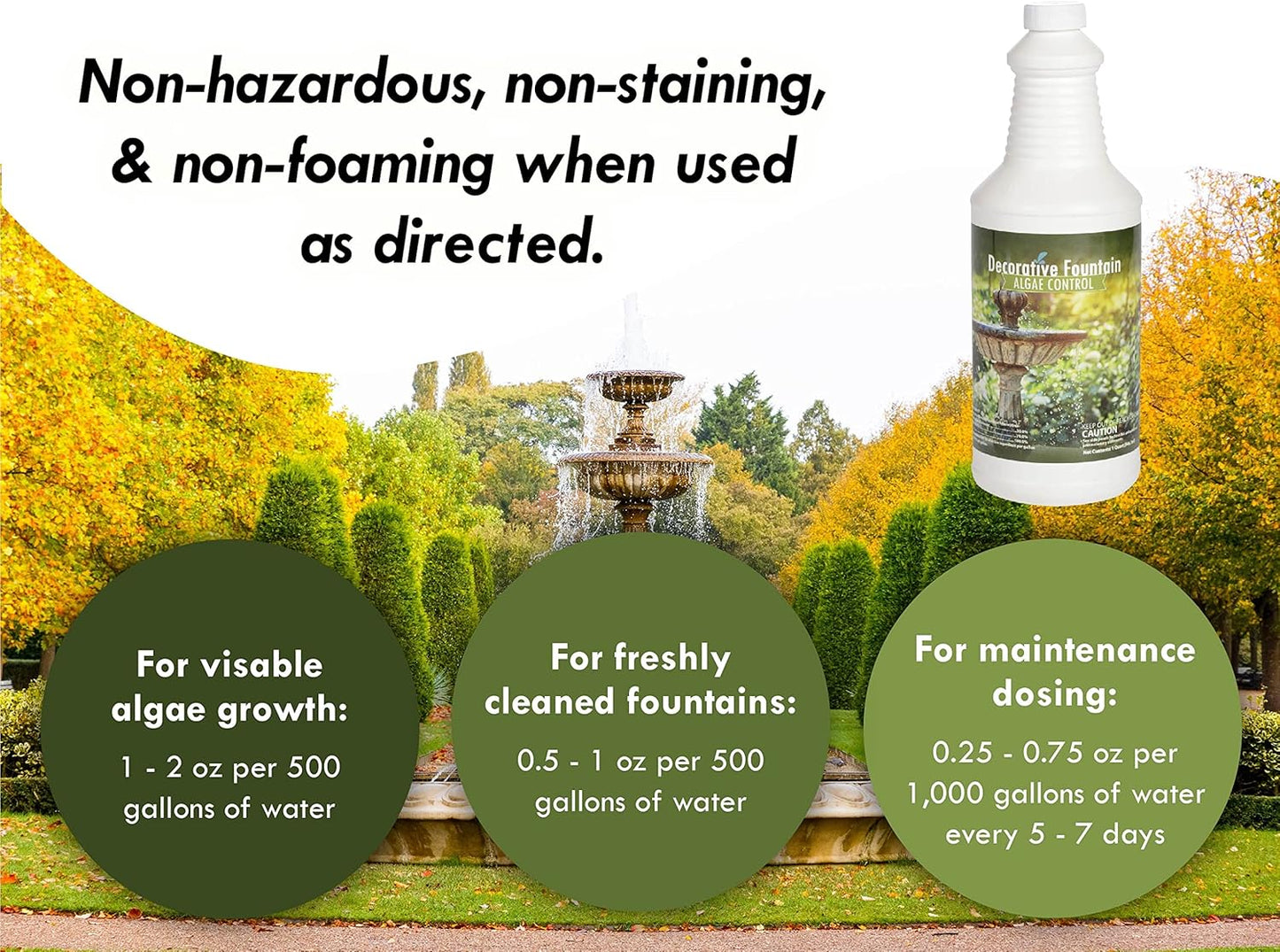 Fountain Algaecide and Clarifier - 32oz - Kills and Inhibits All Types of Algae Growth, Formulated for Small Ponds and Water Features, Treats up to 32,000 Gallons