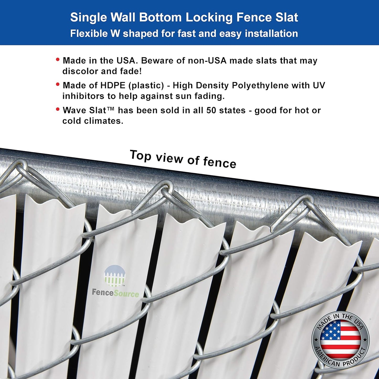 White Wave Slat (9 Colors Available) Single Wall Bottom Locking Privacy Slat for a 4 ft high Chain Link Fence (Slat Length 44.5", White)
