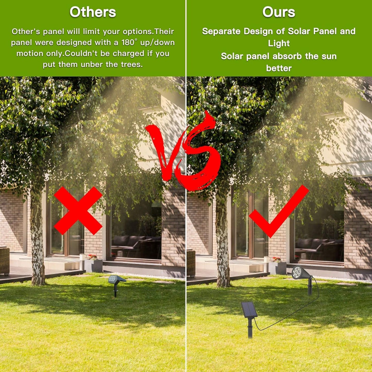 MEIHONG Solar Spot Light Outdoor, Waterproof LED Landscape Lights Dusk to Dawn, 2-in-1 Solar Spotlight Solar Powered Accent Lights for Garden Porch Walkway Patio (1 Pack)