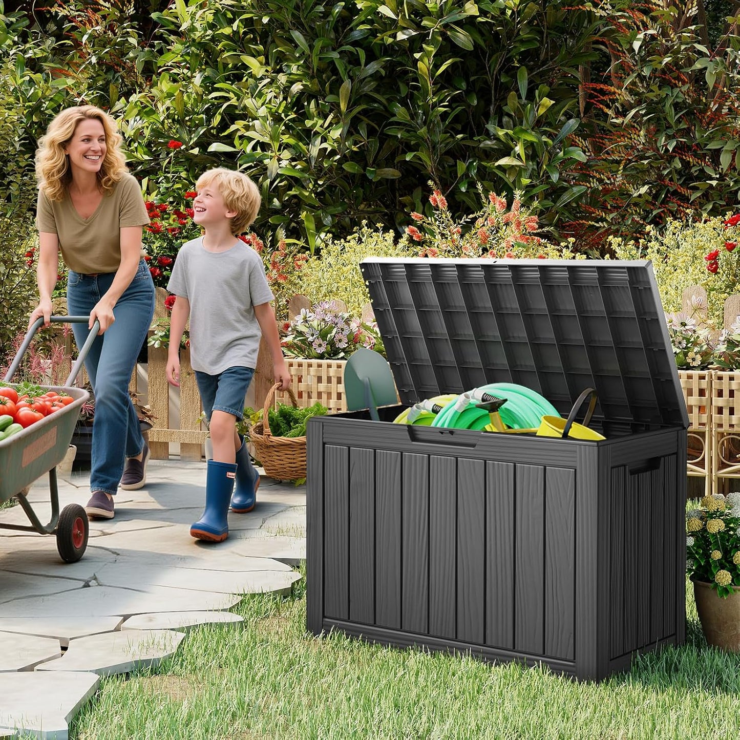 Outdoor Storage Box, 50 Gallon Waterproof Resin Deck Box, Storage Bin for Package Delivery, Patio Furniture Cushion, Garden Tools, Pool Accessories, Weatherproof and UV Resistant