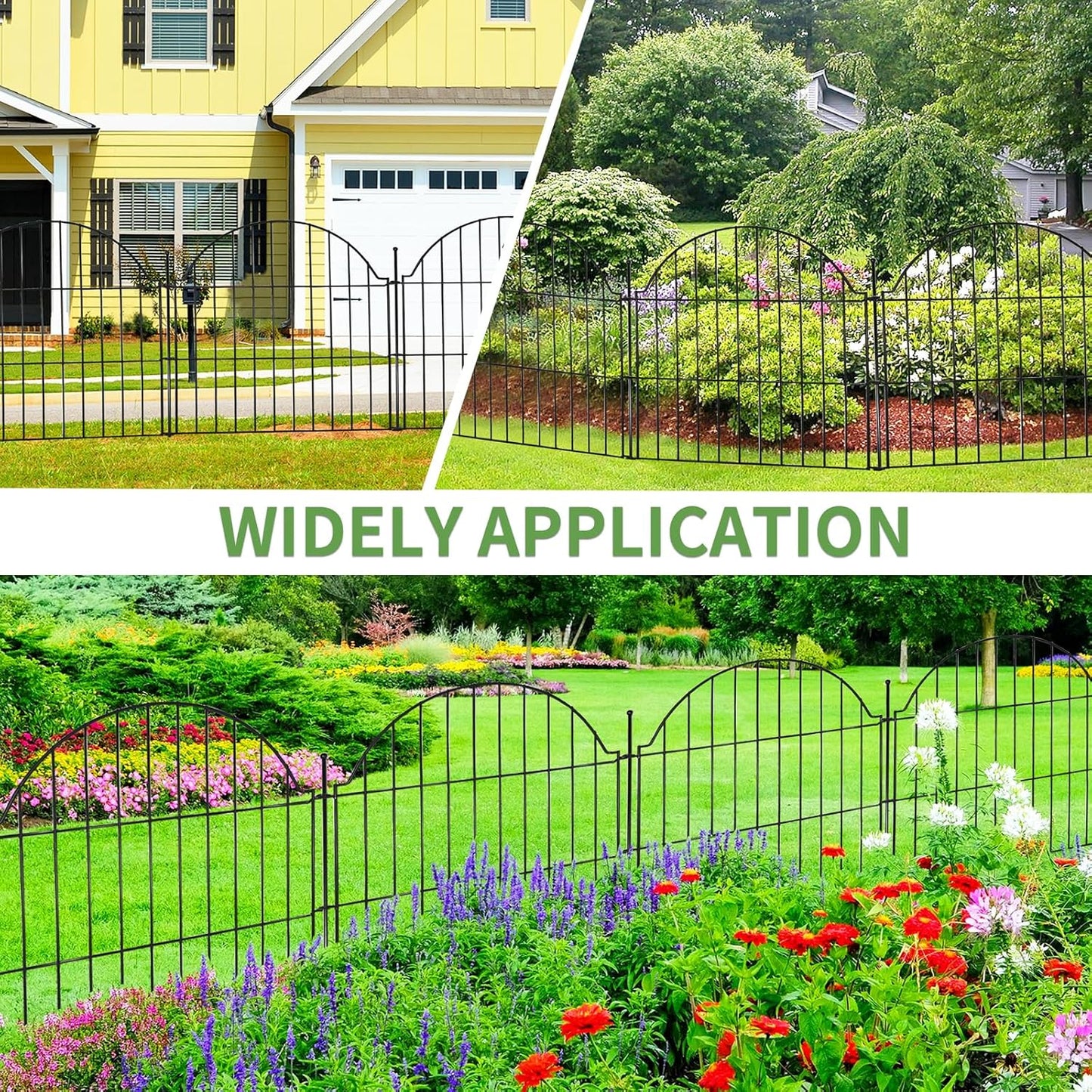 Decorative Metal Garden Fence 10 Panels, 24in (H) x 20ft (L) No Dig Dog Fence Outdoor for Yard, Temporary Rustproof Metal Wire Rabbit Dog Garden Border Fencing for Patio