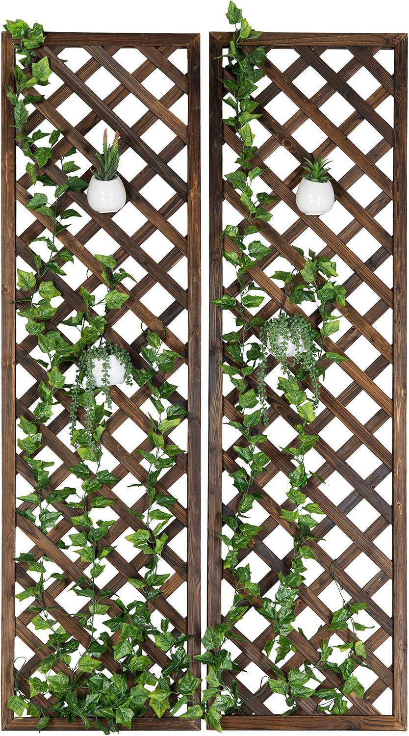 MyGift Wood Trellis, Wall Hanging Large Garden Trellis for Climbing Plants Outdoor, Brown Lattice Panels for Outside, Set of 2