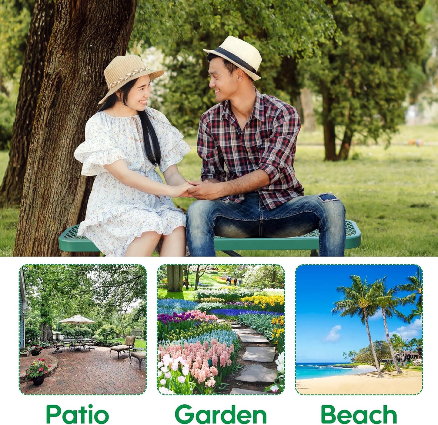 4 Feet Heavy Duty Metal Park Bench for Outside, Outdoor Bench with Portable Frame, Commercial Benches for Shopping Mall, Store, Park, Patio, Deck, Green