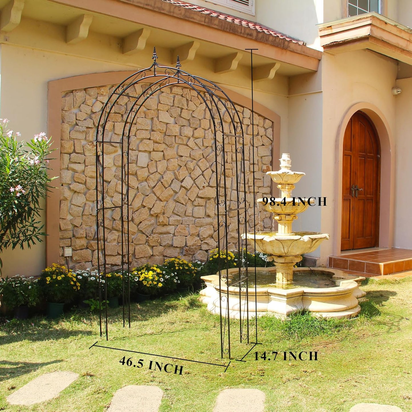 Garden Arbor Arch 98.4" H x 46.5" W, Heavy Duty Iron Archway Decorative Structure Stand Trellis for Climbing Rose Vines Plant Wedding Ceremony Party Outdoor Decor Black