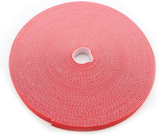 Reusable Fastening Tape Cable Ties 3/4 Inch Double Side Hook Roll (25 Yard, Red)