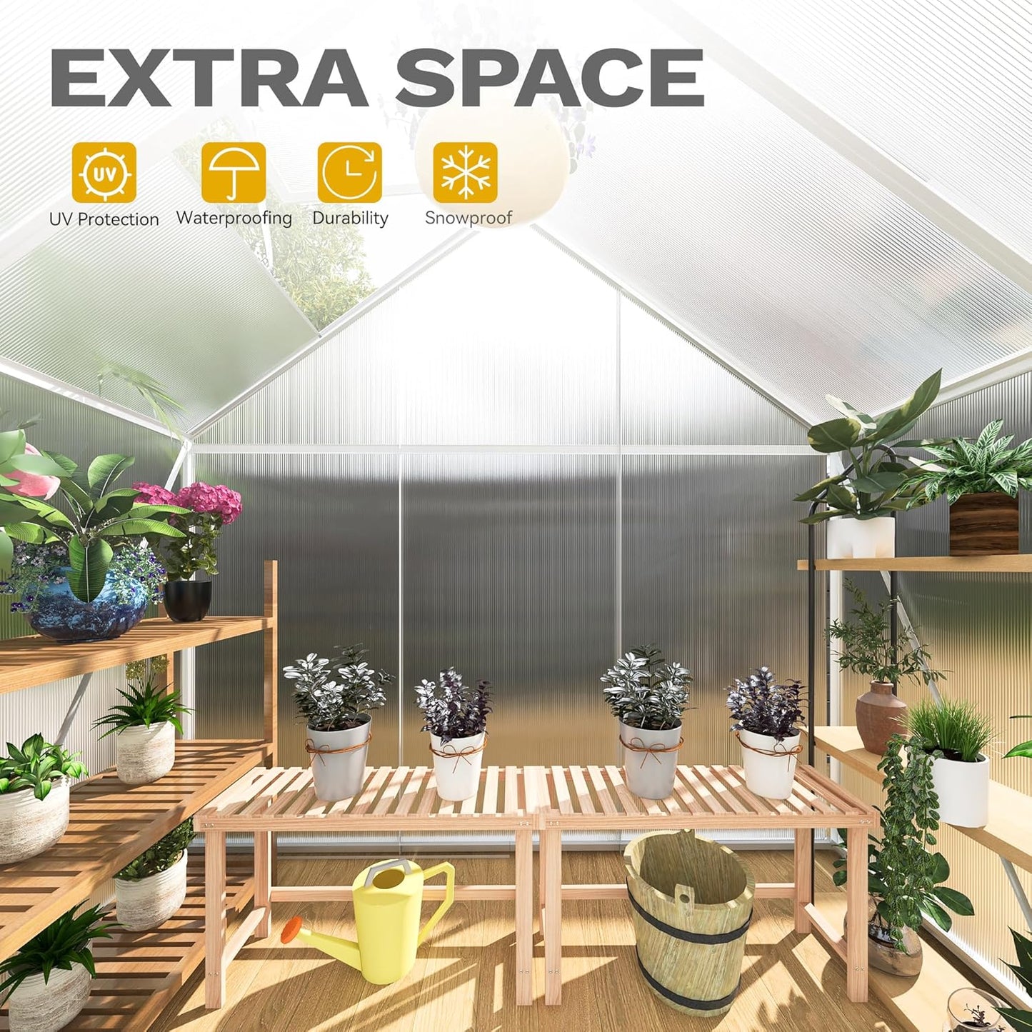 DWVO 6x4FT Polycarbonate Greenhouse Heavy Duty Green Houses Outdoor Aluminum Greenhouses with Sliding Doors Vent Window Premium Walk-in Greenhouse Large Sun House for Garden Backyard, Silver