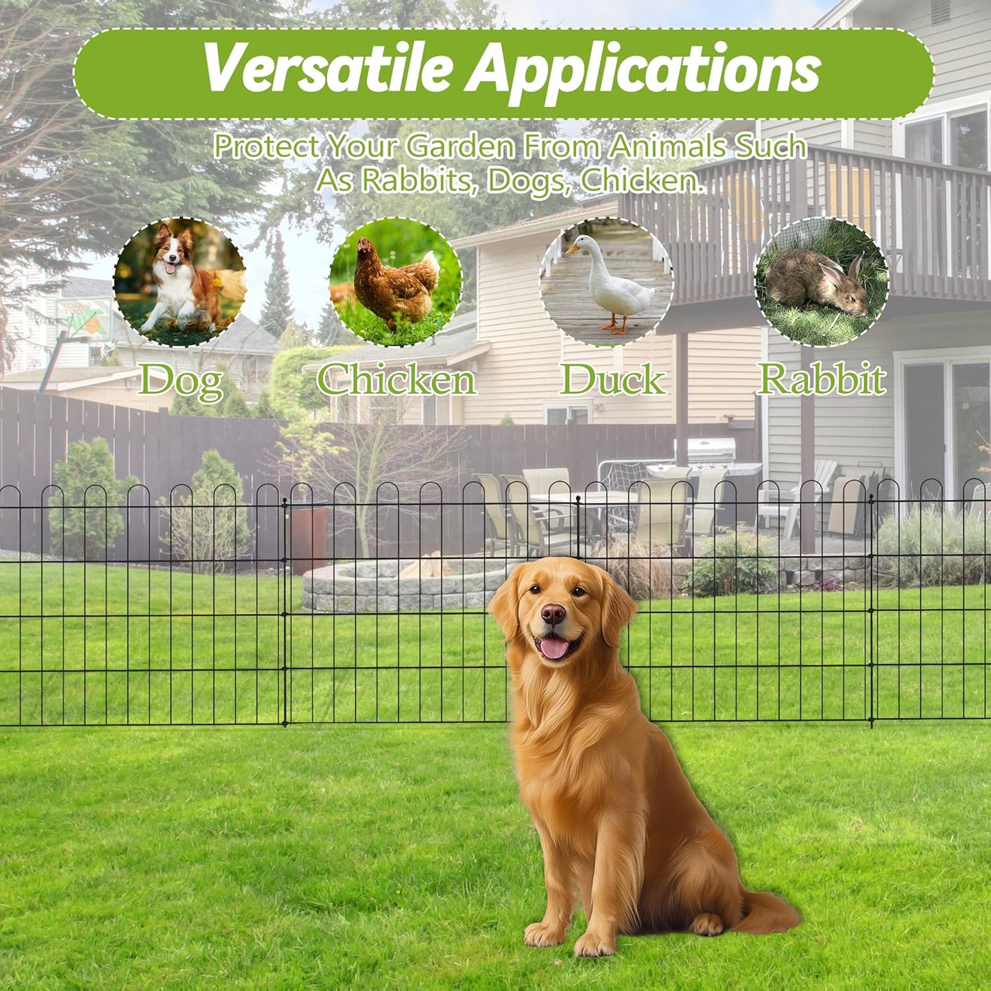 Sunnyglade 10 Panels No Dig Decorative Outdoor Garden Fence for Yard, 24in(H) X 25 ft(L) Animal Barrier Fencing Rustproof Metal Wire Panel Border for Dog, Rabbits or Any Small-Bodied Animal