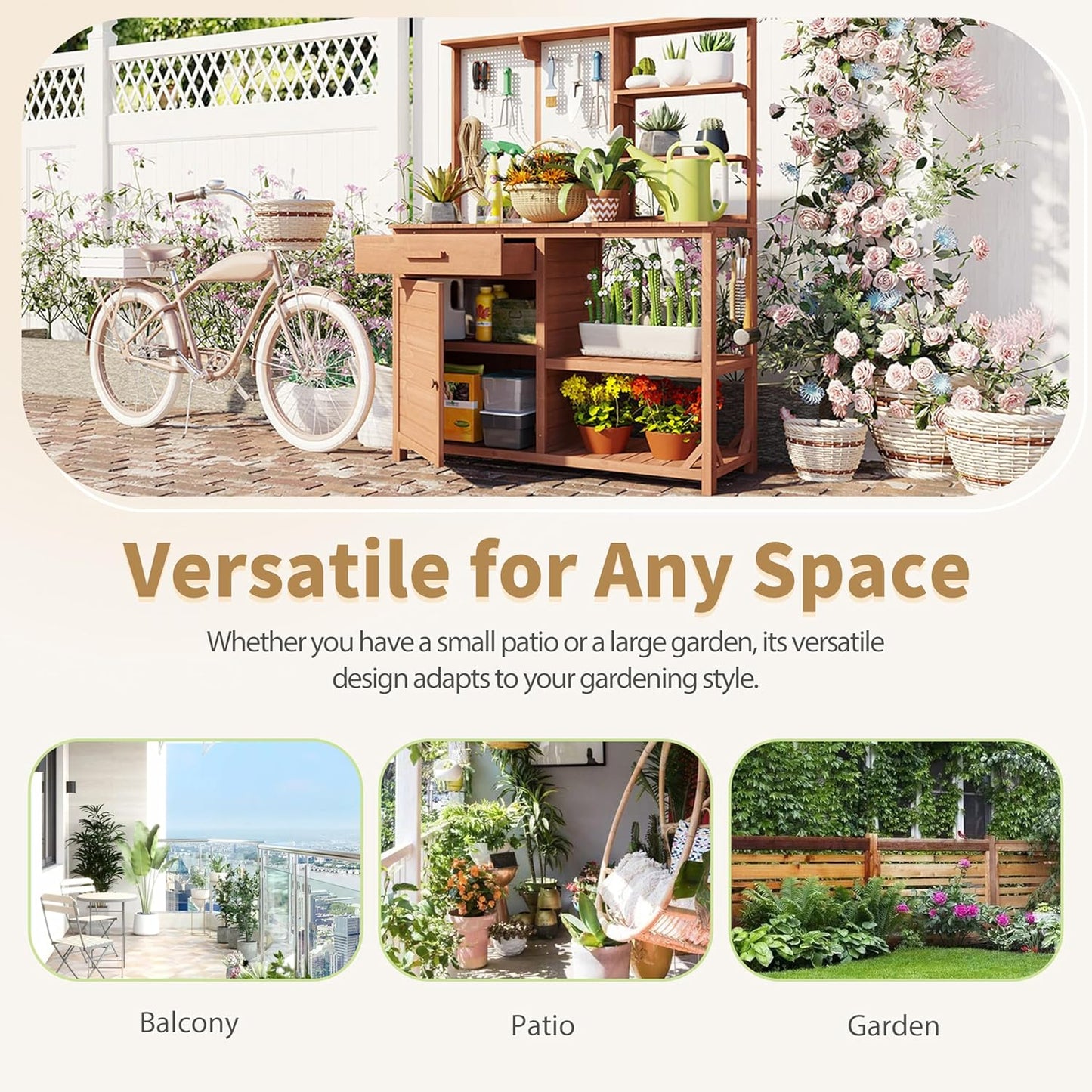 Fir Wood Potting Bench with Hutch - Outdoor Garden Workstation with 4 Shelves, Drawer & Adjustable Storage, 50.2" Countertop, & Pegboard (Brown + Wood + Rustic)