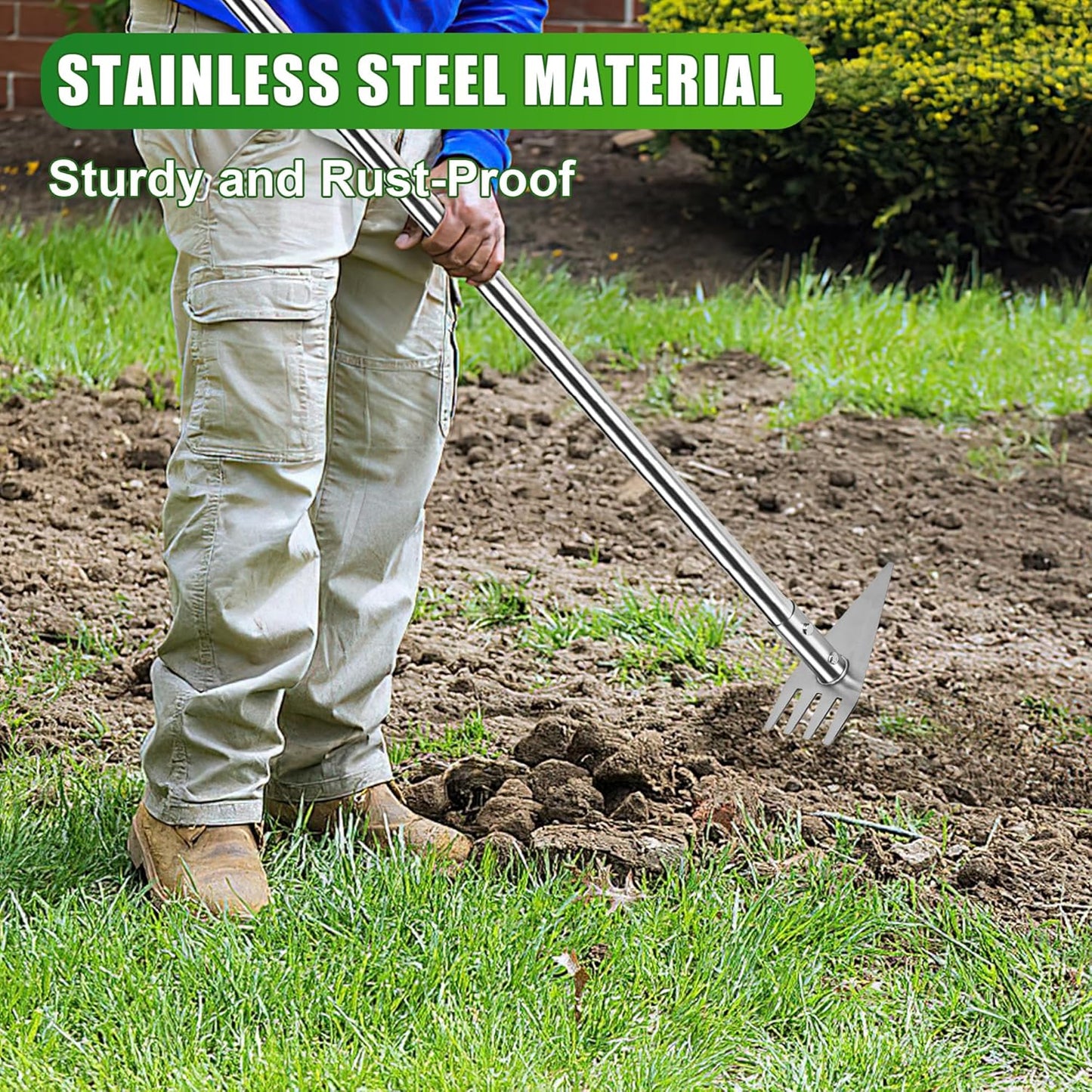 Dual Headed Hoe Garden Tool, 29.5"-57.7" Adjustable Long Handle Weed Puller Tool, Stainless Steel Hoe Cultivator and Weed Rake Gardening Tool, for Gardening Planting, Weeding, Digging, Loosening Soil