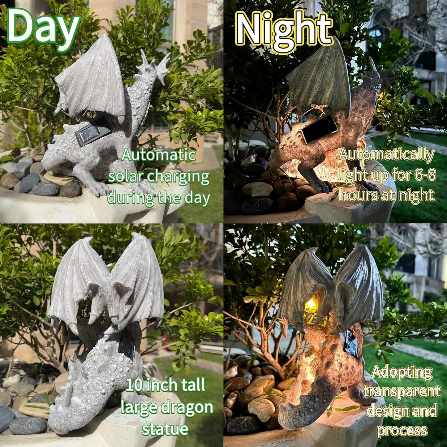 Garden Large Dragon Statue Solar Powered Outdoor Figurine Light The Dragonfire Welcome to My Turf Sign Big Resin Sculpture Home Decoration Housewarming Ornament Unique Gift