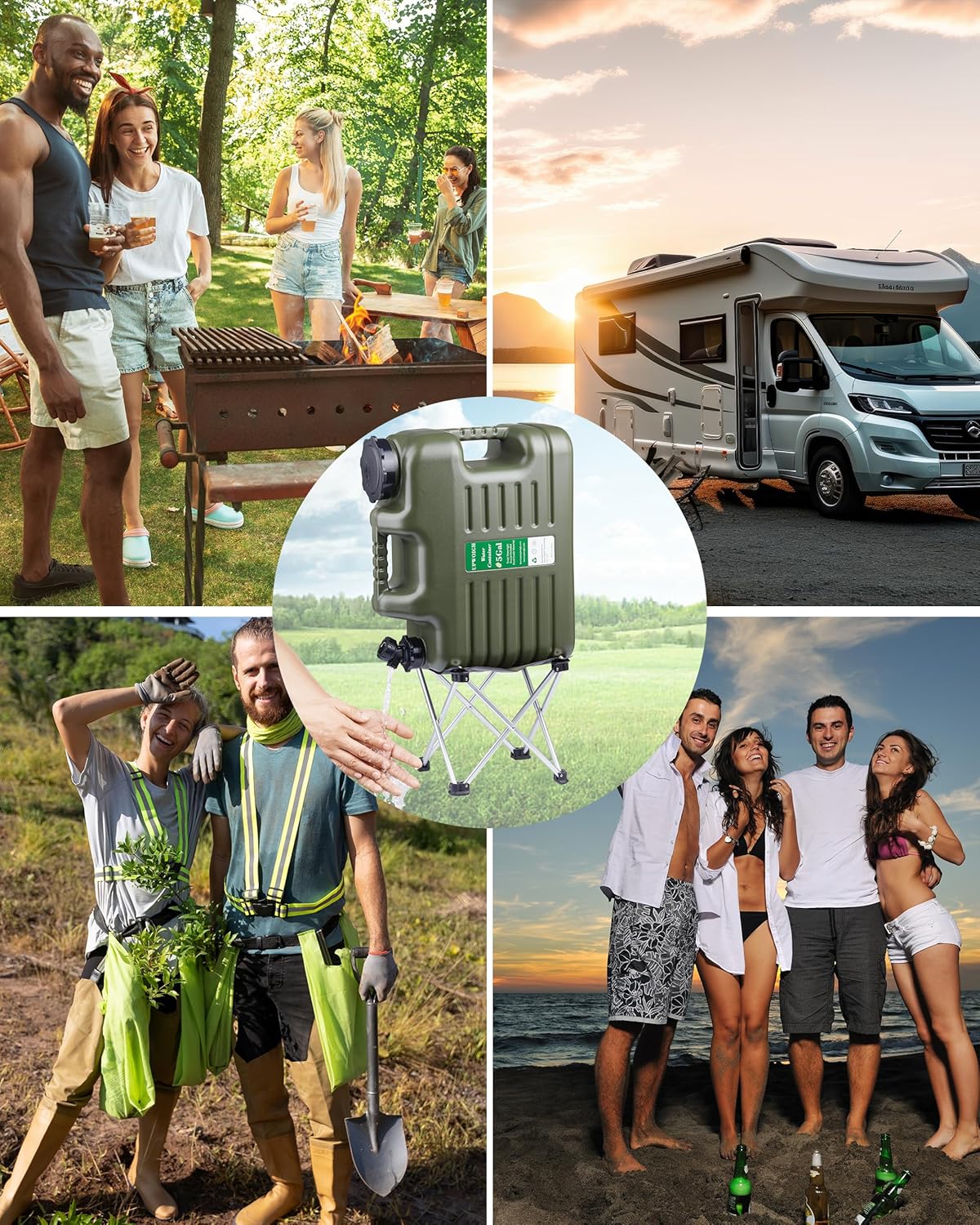 UPWOIGH 5 Gallon Water Jug with Spigot and Folding Stool – Leak-Proof, BPA-Free Portable Green Water Container with Stand, Large Outdoor Storage Tank for Camping, Hiking, RV, Travel, and Emergency Use