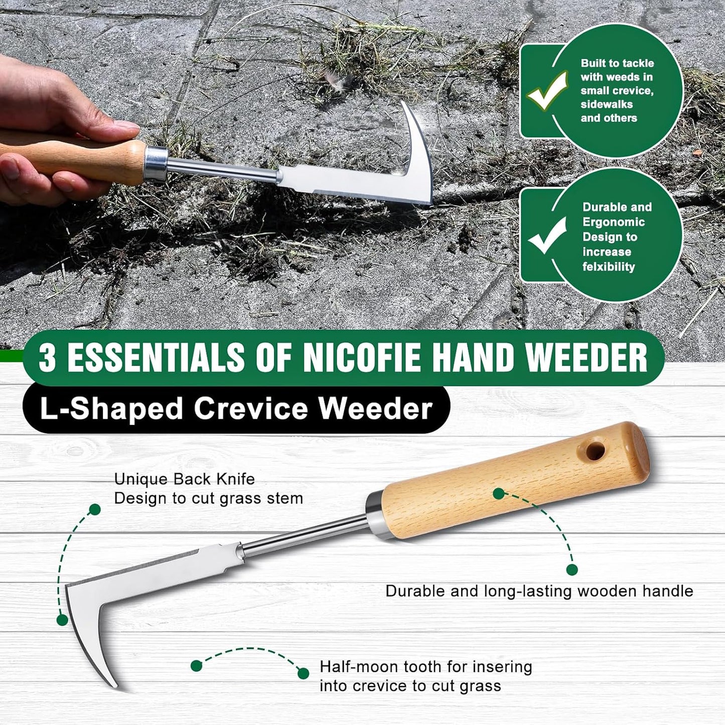 Hand Weeder Tool Garden Weeding Tool, Uprooting Weeding Tool Gardening Weeder Tool, Stainless Steel Gardening Tools for Yard and Garden, 2 Pcs