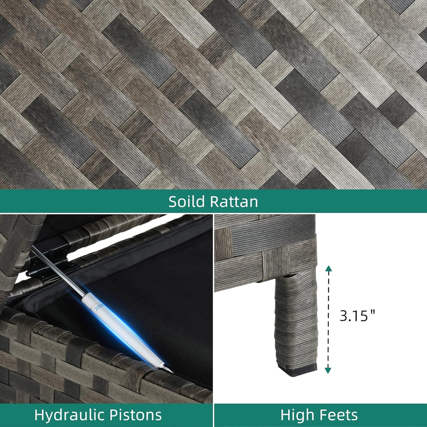 YITAHOME 230 Gallon Deck Box, XXL Wicker Outdoor Storage Box, All-Weather Storage Organizer for Patio Furniture, Outdoor Cushions, Pool Storage and Garden Tools (Grey)