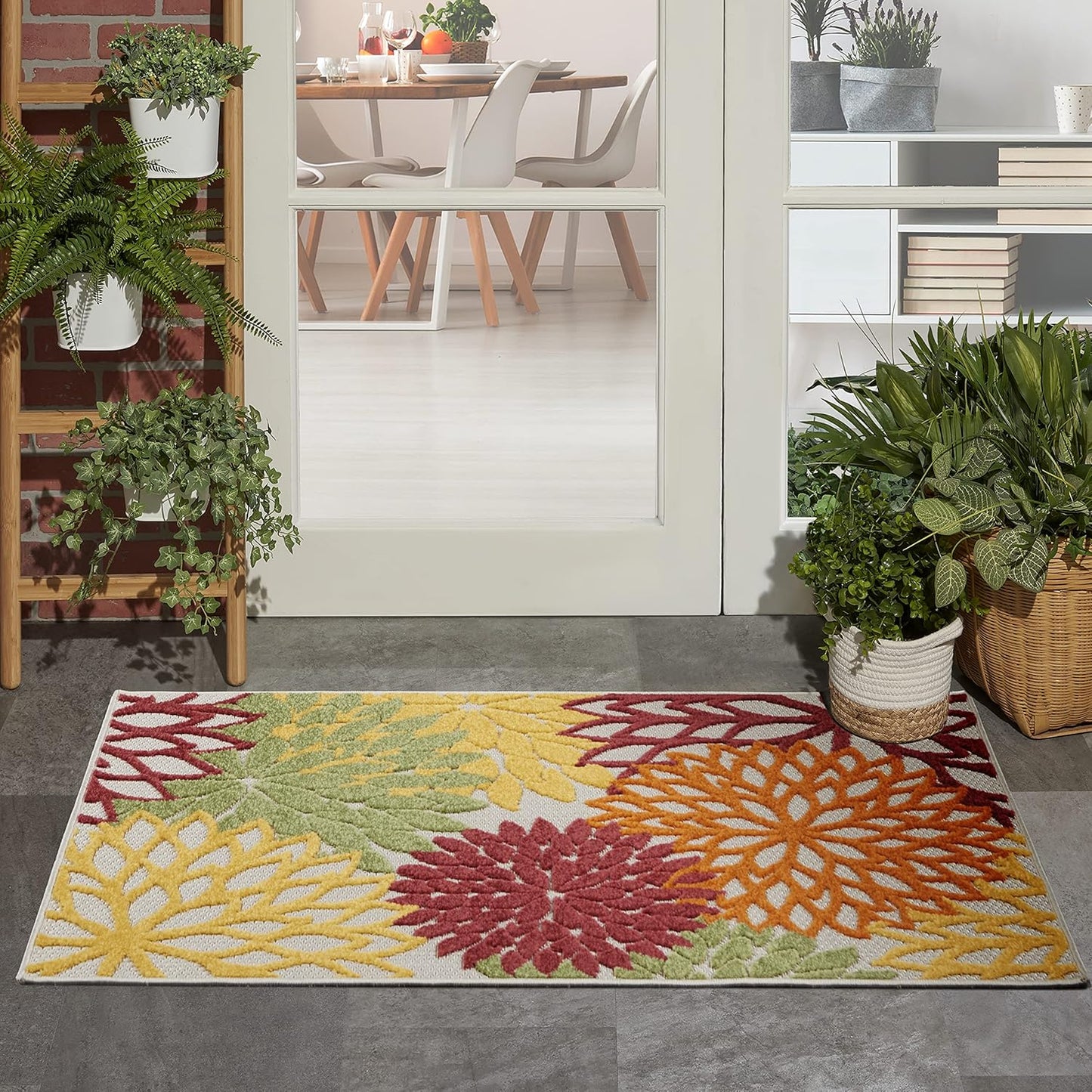 Nourison Home Aloha 3' x 5' Red Multicolored Fabric Tropical Area Rug (3' x 5')