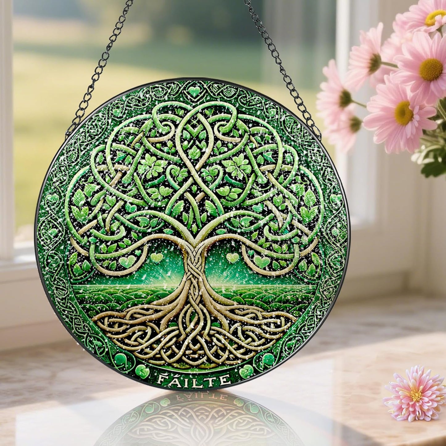 Stained Glass Window Hanging, Pauyadu Tree of Life Sun Catchers, Stained Glass Suncatcher, Tree of Life Decor Gifts for Women, Men, Wife, Lovers, Couple and Friend - 8 Inch