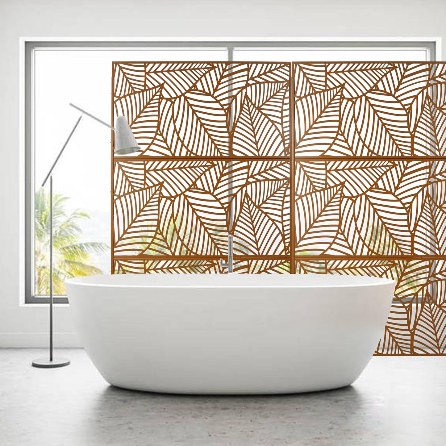 Metal Privacy Screens 76" H Outdoor Privacy Screens Panels Outdoor and Indoor Leaf Pattern Divider Freestanding Decorative Privacy Fence Panels for Balcony Patio Garden, Brown