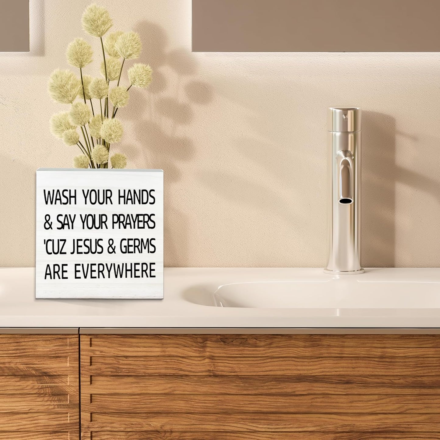 Wash Your Hands And Say Your Prayers Wooden Sign-Funny White Block Plaque Desk Decoration-5x5 inches Rustic Wood Block Gifts For Friends Family Christian-Home Bathroom Tabletop Favors & Supplies-A04