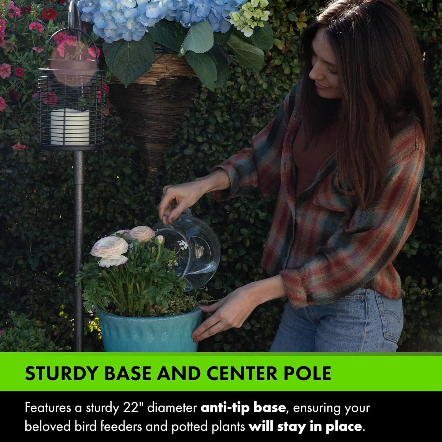 Yard Butler YT-5 Yard Tree Hanging Garden - Three Shepherd Hooks for Outdoor or Indoor Plant Hanging - Two Circular Holders for Plant Pots - Heavy Duty Anti-Tip Base and Steel Center Pole, Black, (IYT5)