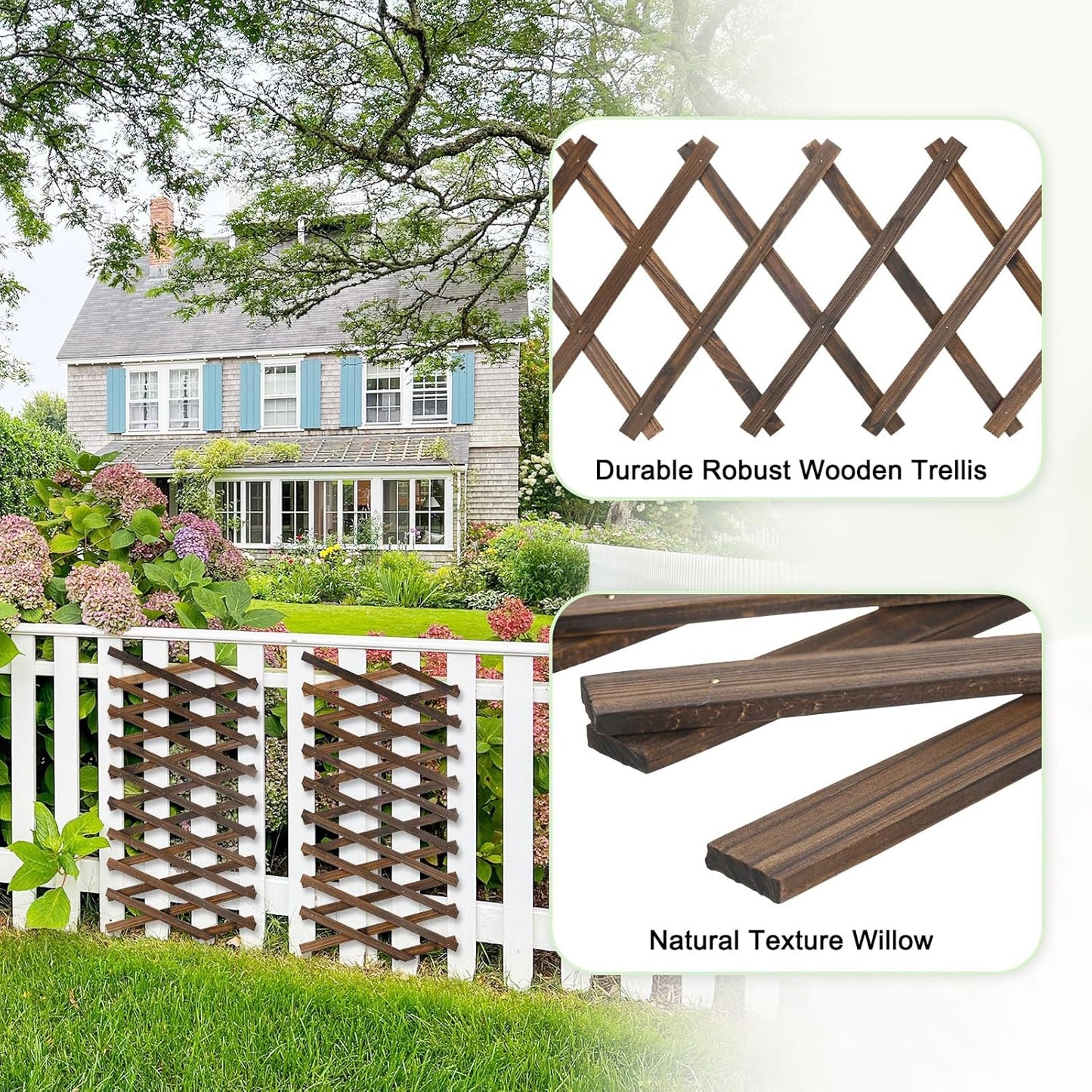 4-Pack Expandable Willow Trellis, 12" x 75" Wooden Lattice Panels Wall Fence for Outdoor Yard Climbing Plants Vine Balcony Patio Decor, Expandable Plant Support Trellis