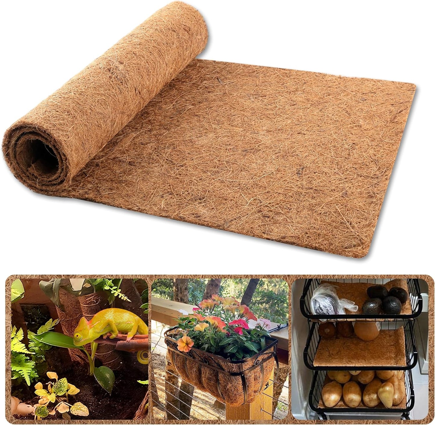 Coco Liner Roll, 16 x 40 Inch Coconut Fiber Liners for Planter Window Box Flower Basket, Natural Coco Coir Sheet Coco Mats for Animal Pet Pad, Reptile Carpet, Garden Decoration