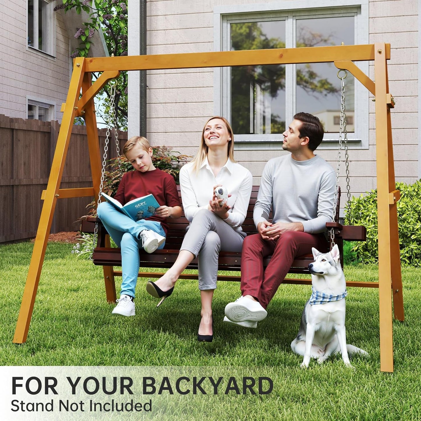 Wooden Outdoor Porch Swing, 3 Seater Front Porch Swing with Upgraded 22" Deep Seat, Heavy Duty 880 Lbs Swing Bench Chair for for Patio, Backyard, Garden (Brown, 5 Foot)